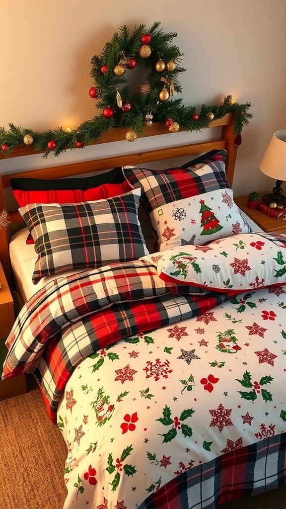 A cozy reversible holiday bedding set featuring festive Christmas designs.
