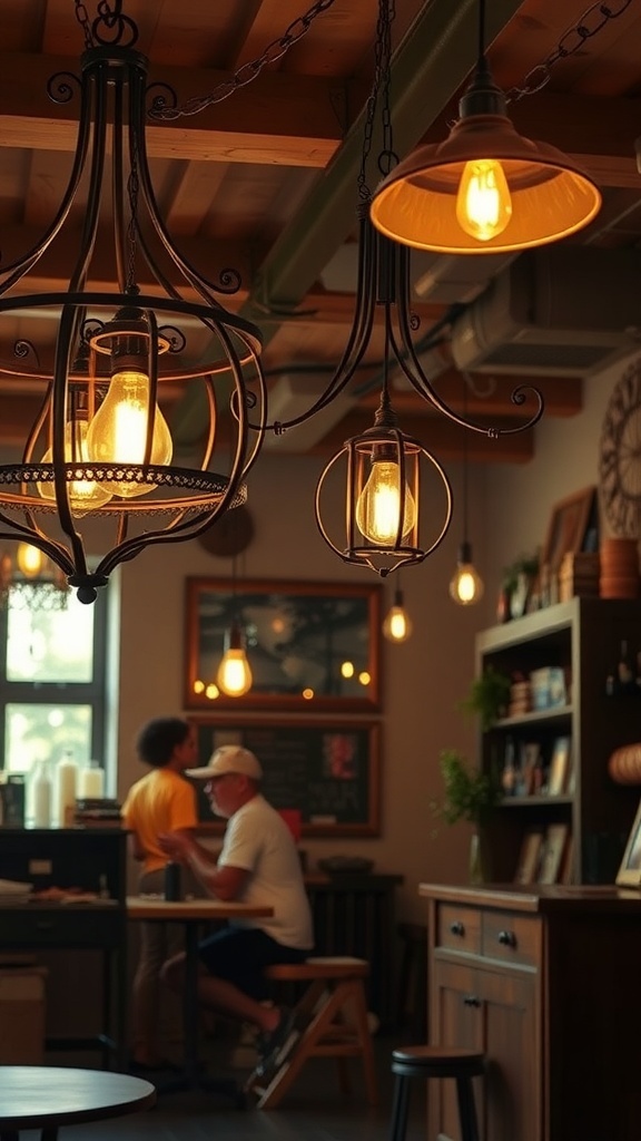 Rustic lighting fixtures in a cozy cottage interior