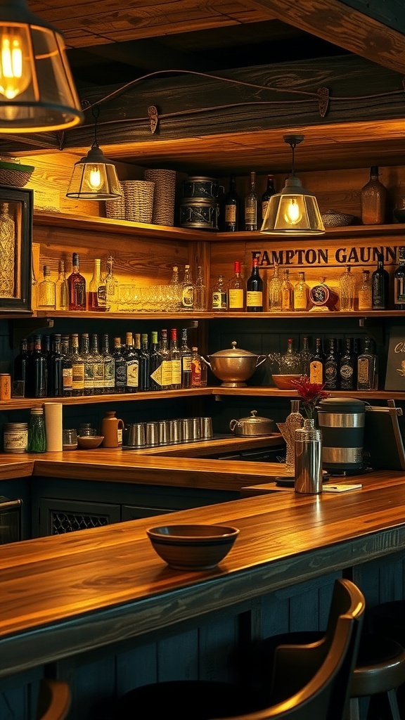 Rustic bar signage with glowing letters and wooden accents