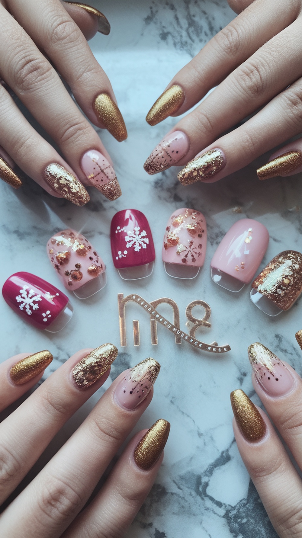 Nail art featuring glitter accents in warm fall colors.