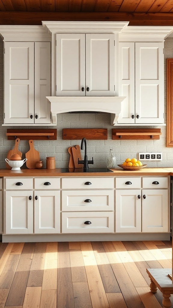 Shaker style kitchen cabinets in a farmhouse setting.
