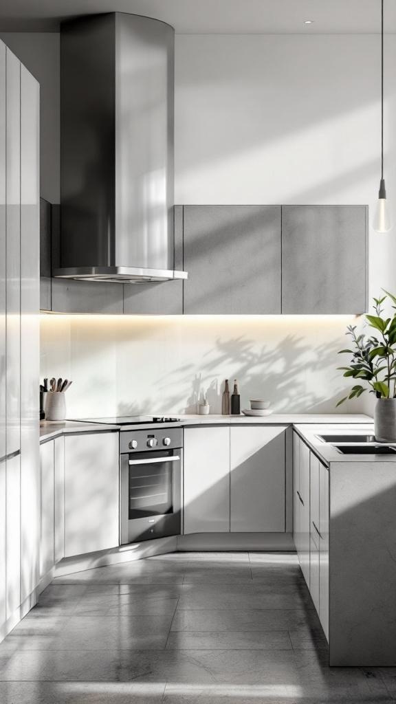 Modern kitchen with sleek glass splashback and minimalist design