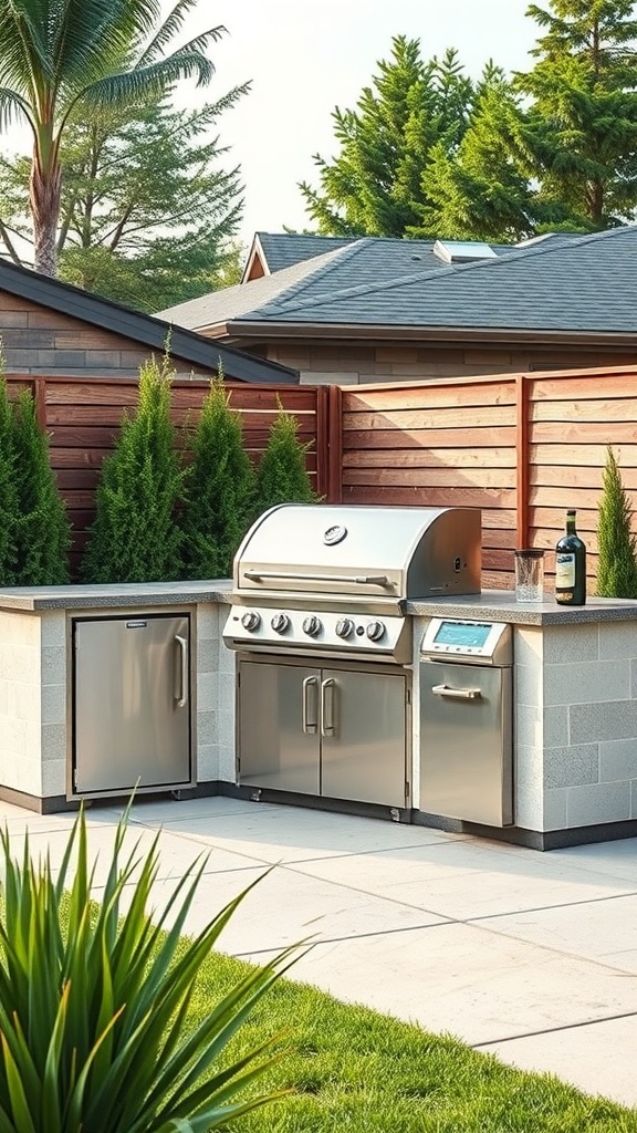 A sleek modern outdoor grill setup with stainless steel appliances and a stylish design.