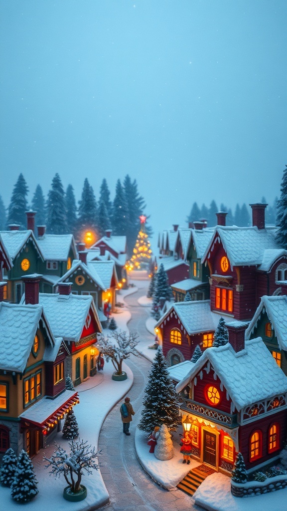A snowy Christmas village with charming houses and glowing lights