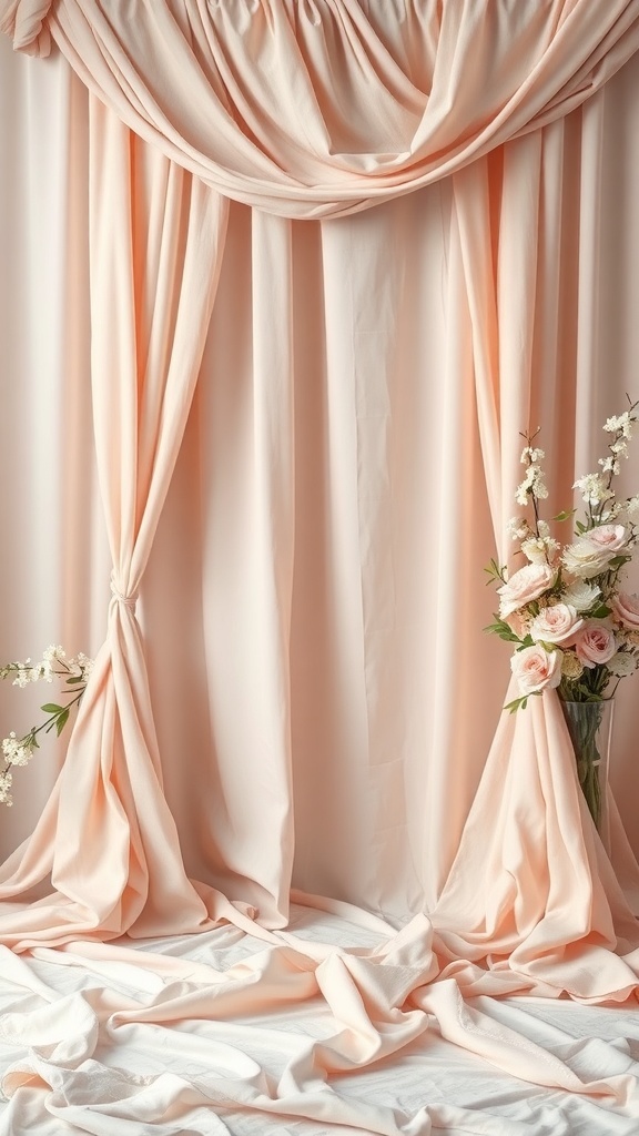 Soft blush and cream fabric draping with flowers