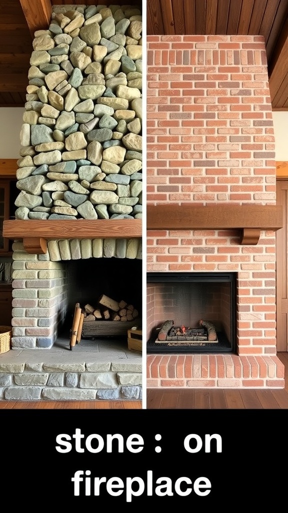 Comparison of stone and brick fireplaces
