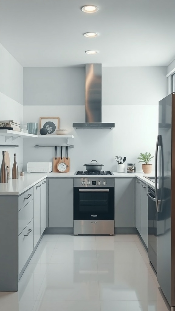 A minimalist kitchen featuring streamlined appliances and fixtures.