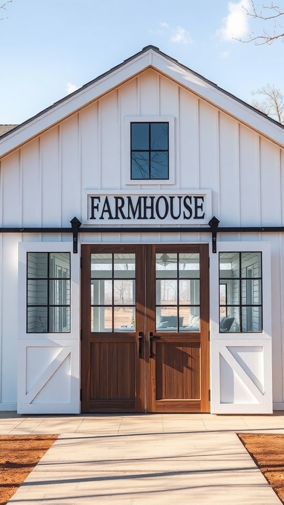 Modern farmhouse with stylish barn doors and windows