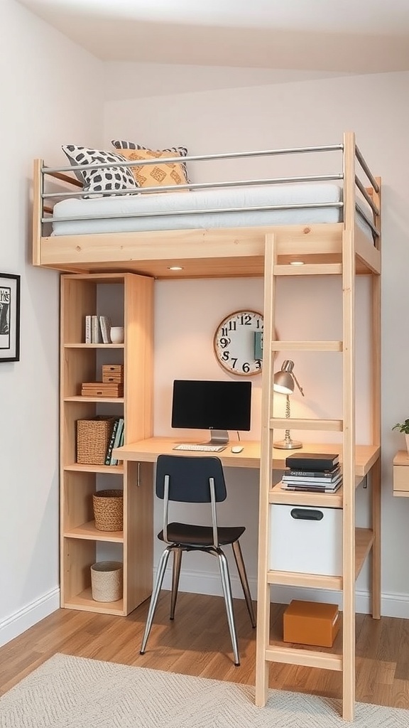 Stylish loft bed design with workspace underneath