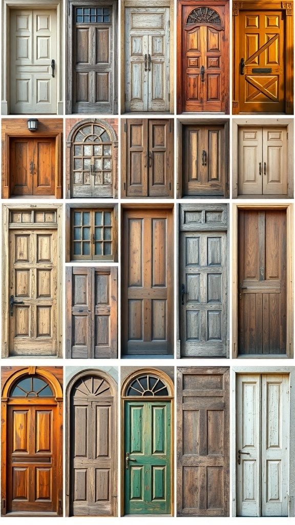 A collage of various rustic door styles showcasing different designs and materials.