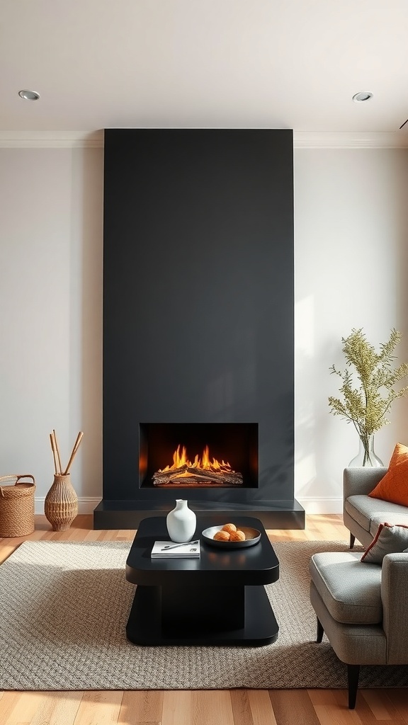 A modern fireplace with a sleek design, surrounded by a cozy living room setting.