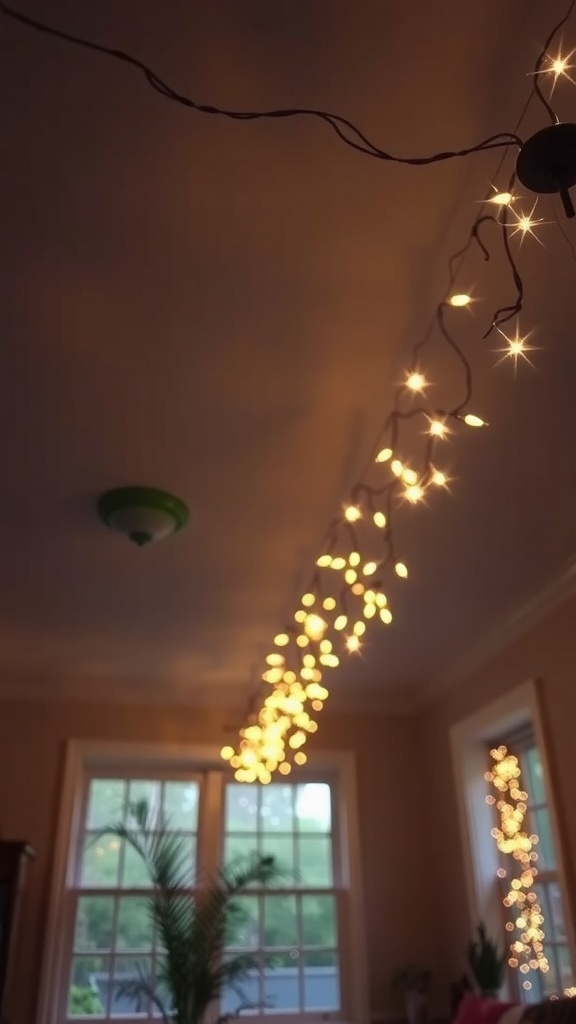 Ceiling decorated with twinkling fairy lights