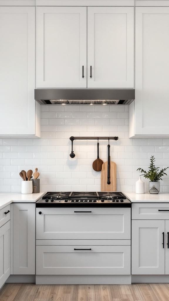 Modern kitchen with a white under-cabinet hood above the stove, showcasing a clean and stylish design.
