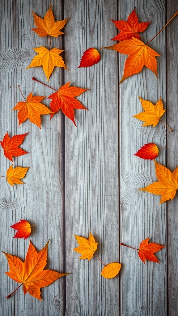 Colorful autumn leaves on a wooden surface