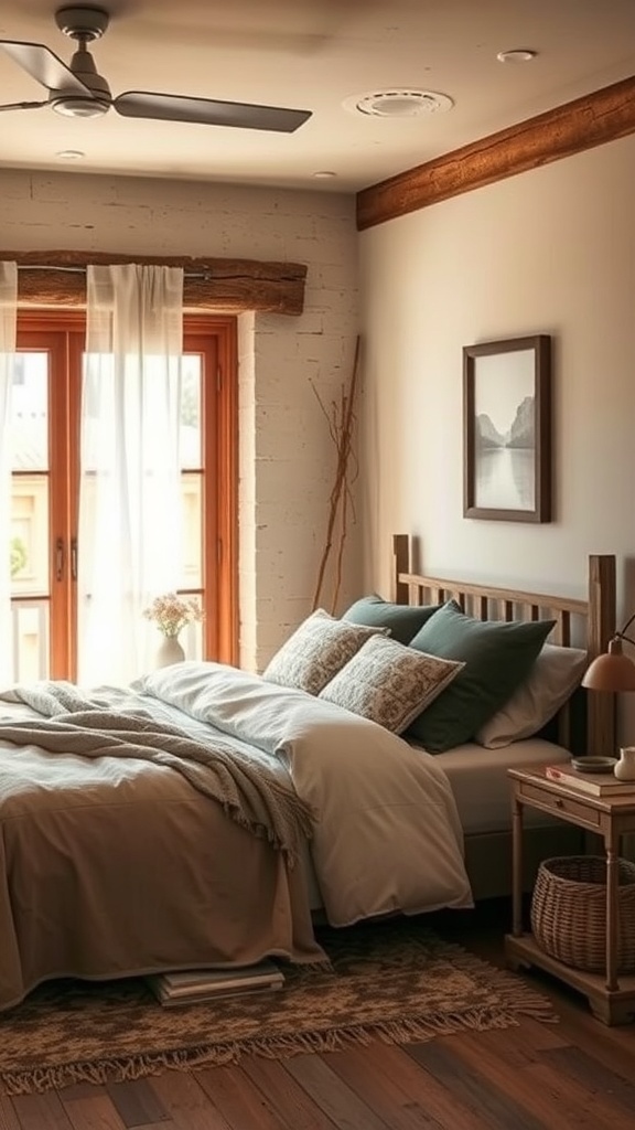 Cozy bedroom with warm colors and rustic decor