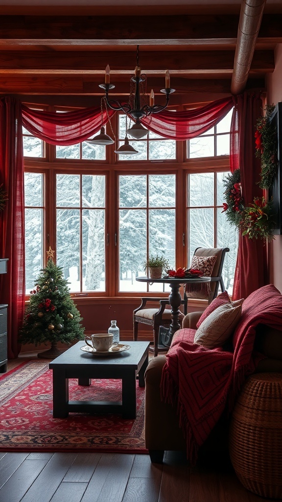 Cozy winter living room with warm color palette and decorations