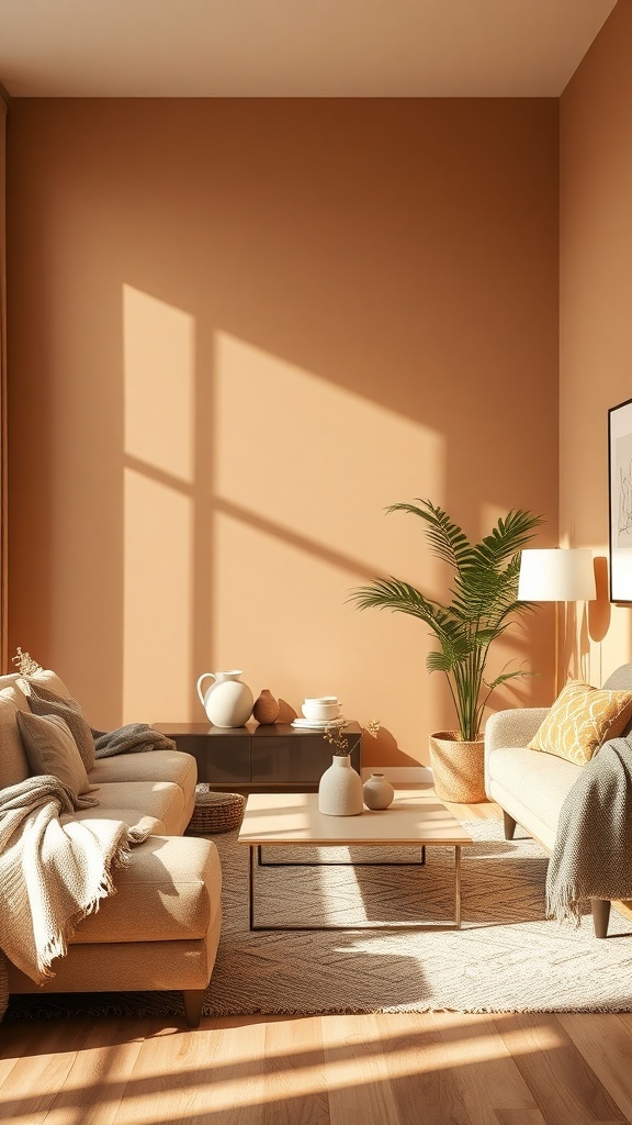Cozy living room with warm earthy tones and natural light