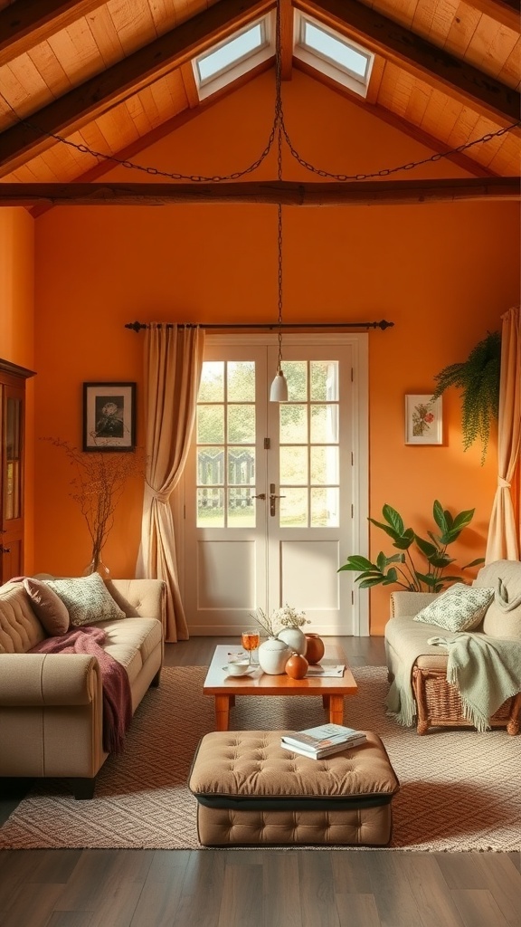 Cozy cottage living room with warm colors and inviting decor.