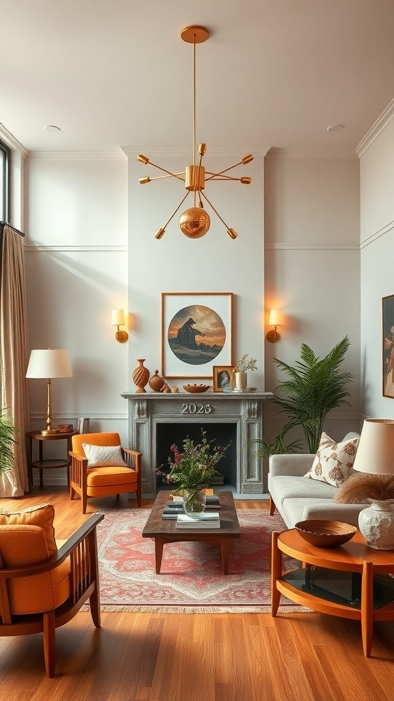 A warm-tone living room featuring wooden furniture and flooring.