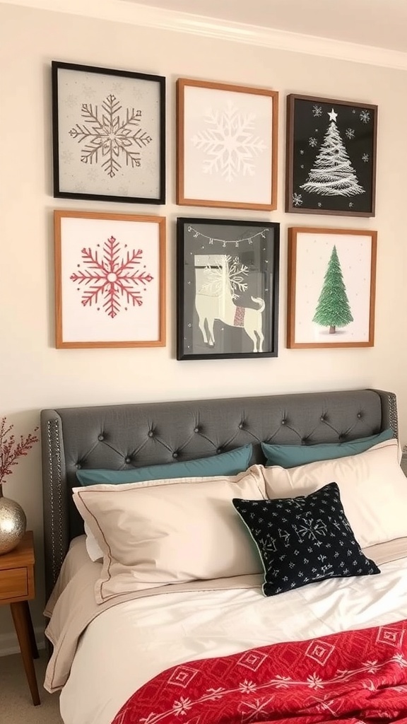 Winter-themed wall art featuring snowflakes and trees