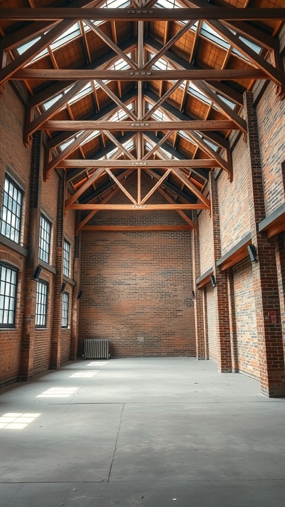Interior view showcasing wooden beams and exposed brick walls