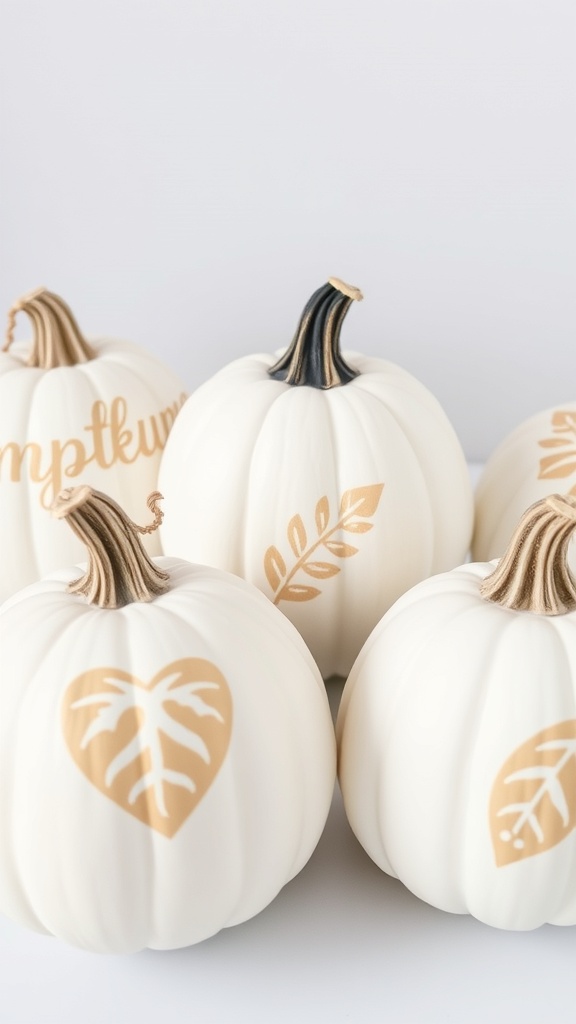 Decorative white pumpkins with gold leaf designs