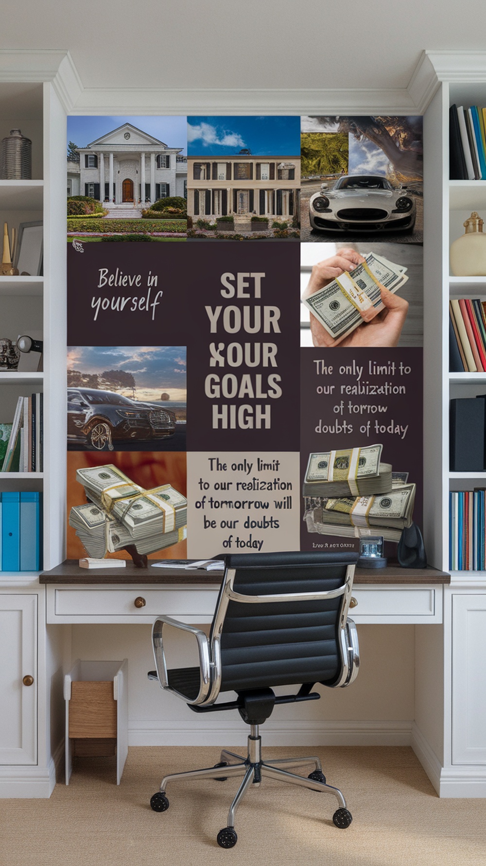 A motivational vision board filled with inspiring quotes and nature images.