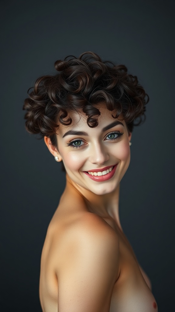 A person with a curly undercut hairstyle featuring a high volume crown.