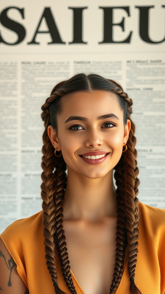A woman with half-up rope braids, showcasing a stylish wedding hairstyle.