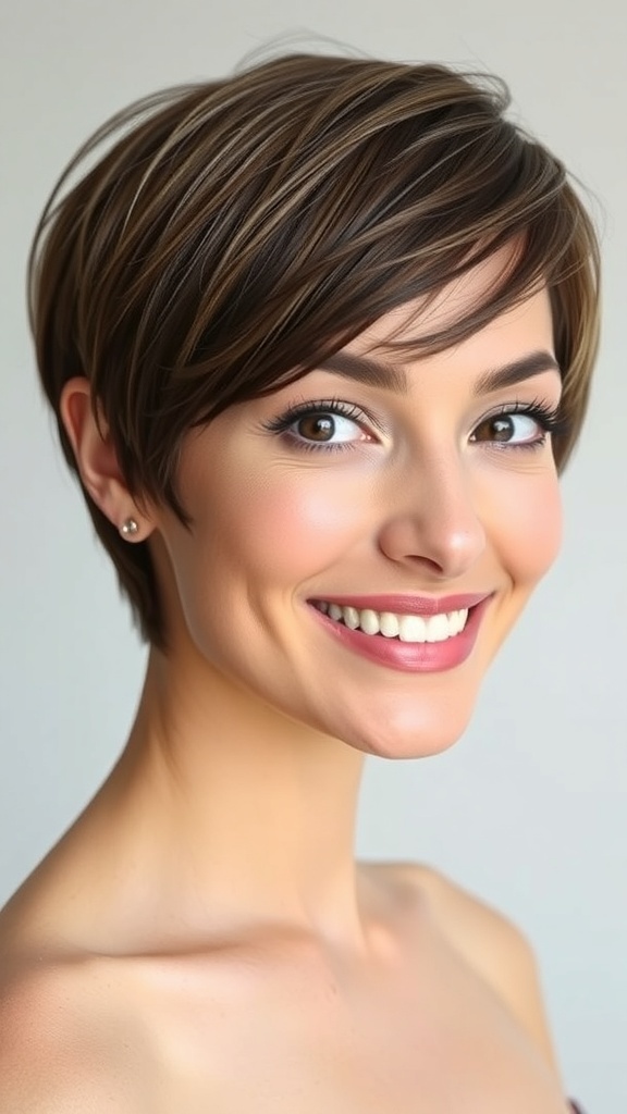 A woman with a jaw-length bob hairstyle, smiling confidently.
