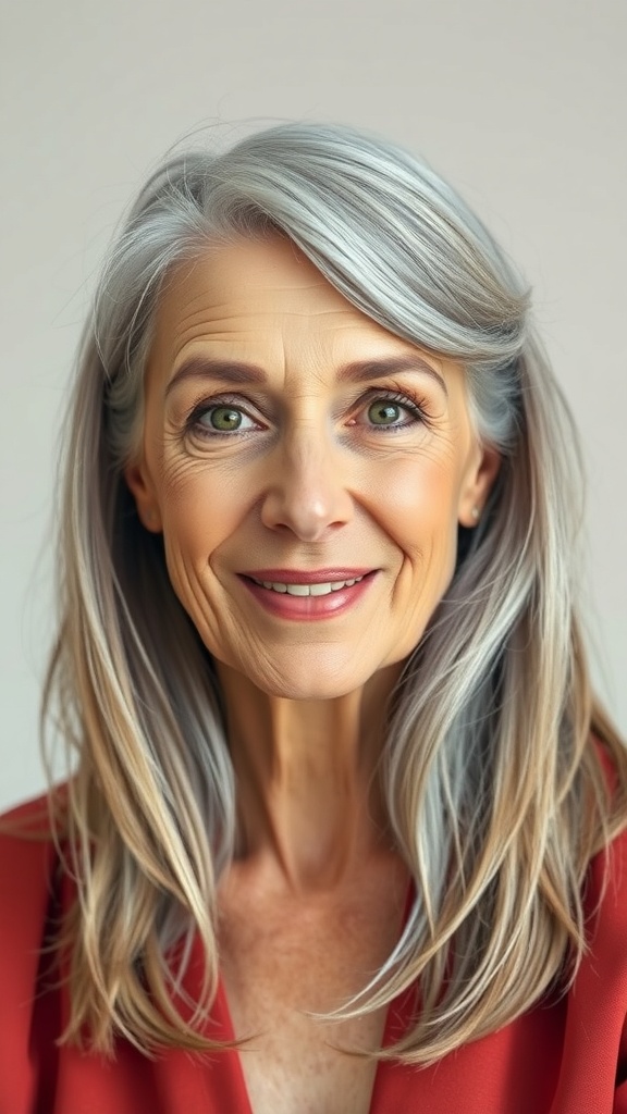 A woman with long gray hair smiling confidently