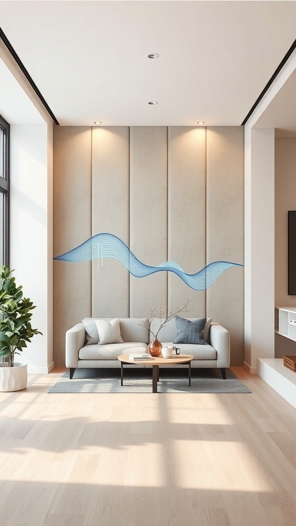 A stylish acoustic partition wall in a modern living room