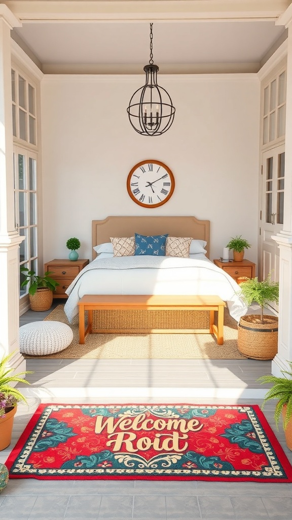 Colorful welcome mat with the phrase 'Welcome Road' in a vibrant design