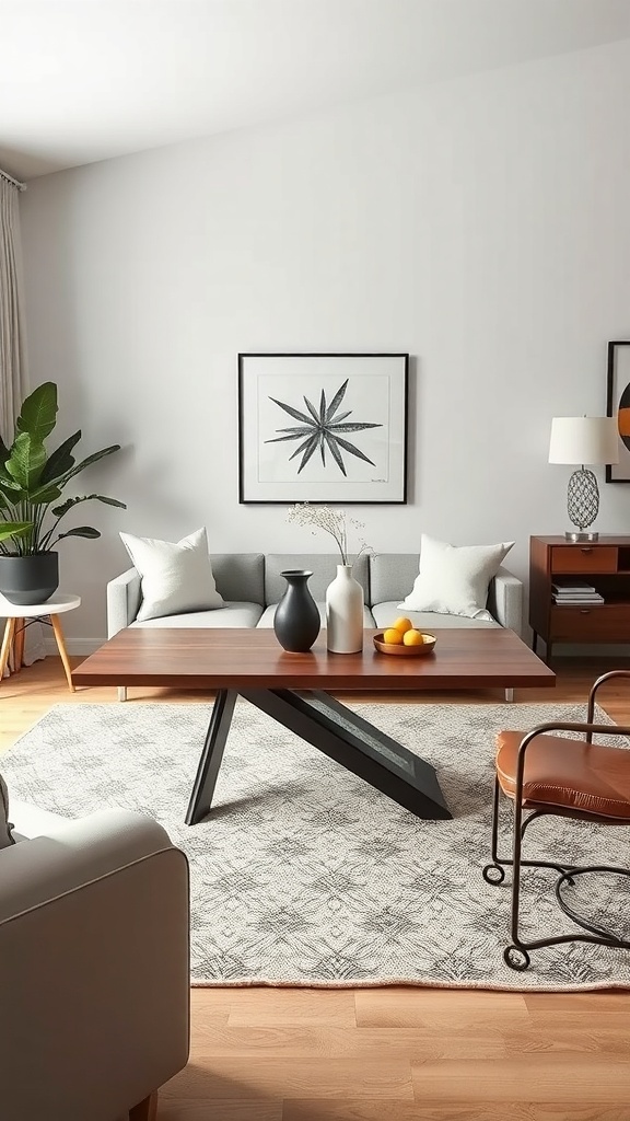 A stylish convertible dining table in a modern living area, showcasing its elegant design.