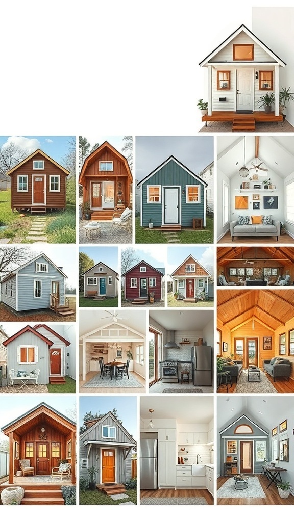 A collage of various tiny houses on wheels, showcasing different styles and designs.