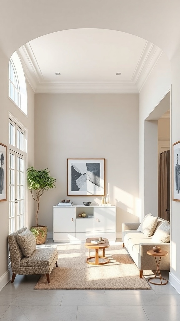 Bright and spacious entryway featuring elegant furnishings and a subtle separation of space.