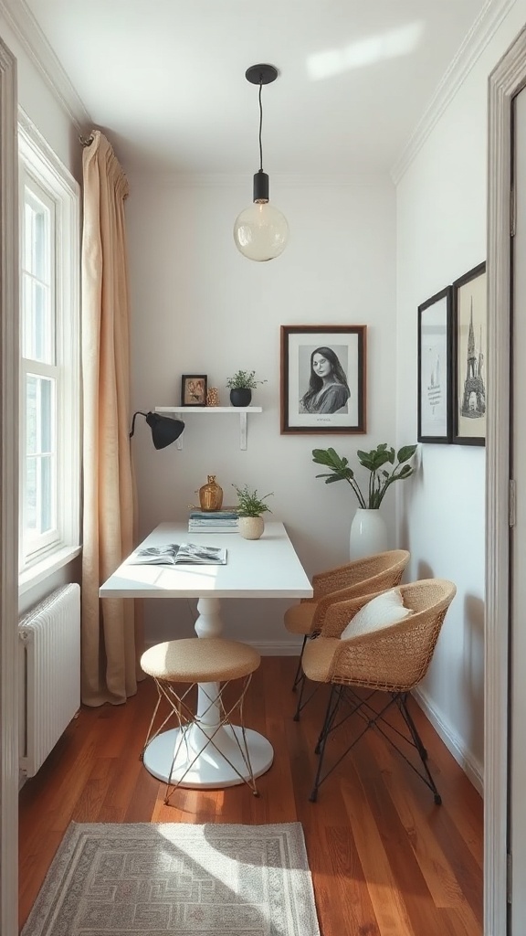 Cozy corner with foldable furniture, bright light, and stylish decor