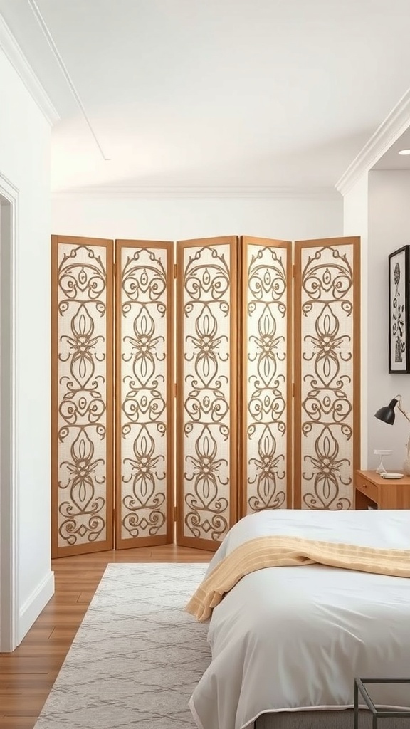 A beautifully designed multi-functional folding screen in a modern room.