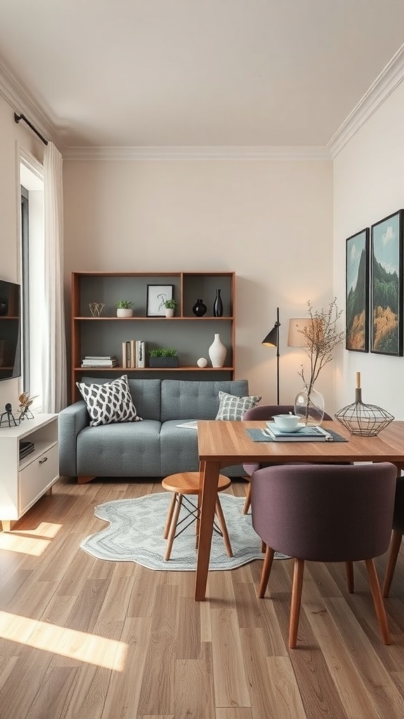 Cozy small living space with multi-functional furniture.