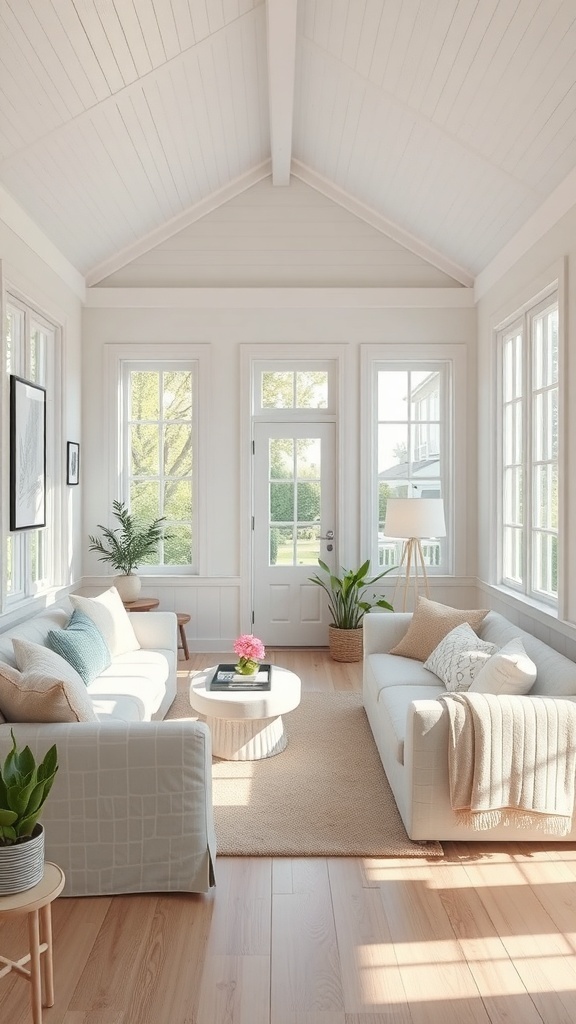 Cozy cottage interior with natural light and airy spaces