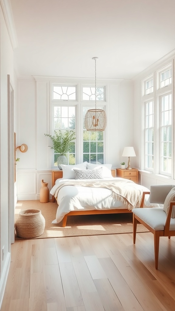 Bright and airy mudroom with large windows and natural decor