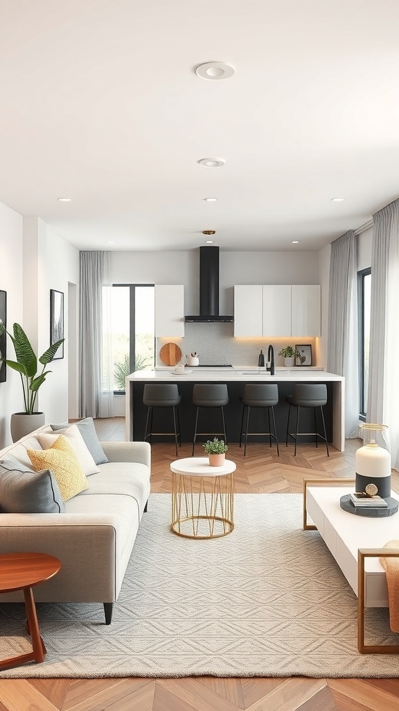 Image showcasing an open-concept living and kitchen space, highlighting modern design elements.