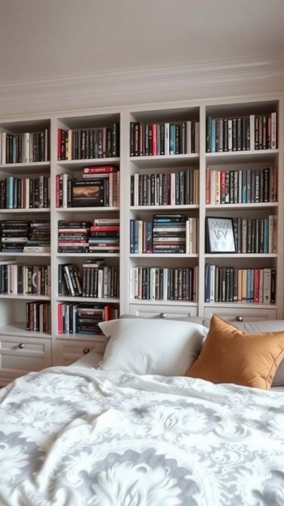 A cozy bookshelf filled with various books, suggesting an organized space for a personalized movie library.
