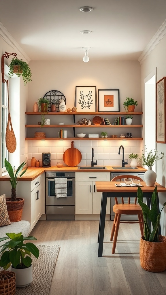 Cozy small kitchen with wooden accents and stylish decor