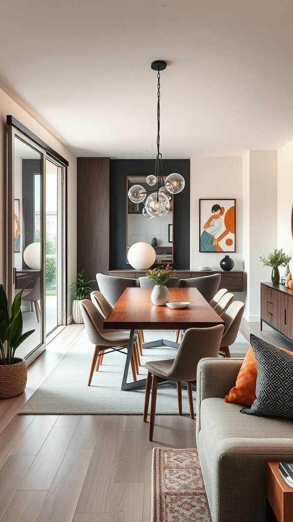 Cozy dining area featuring stylish sliding doors and modern decor.