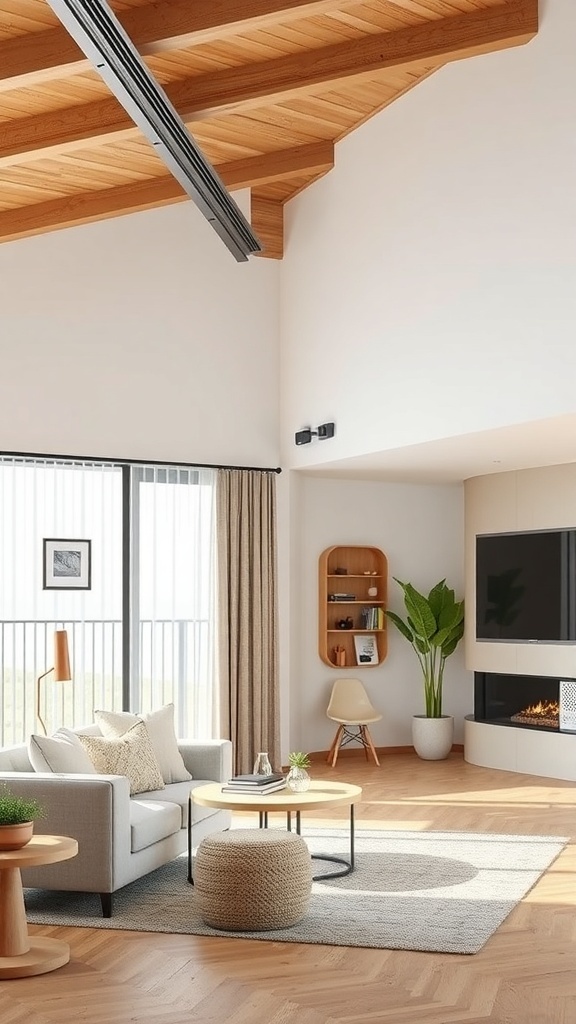 A modern living room featuring a sliding partition system.