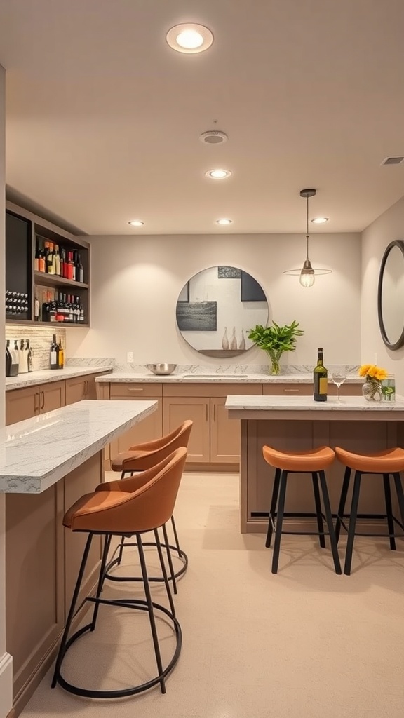 Stylish basement bar area with modern design and seating