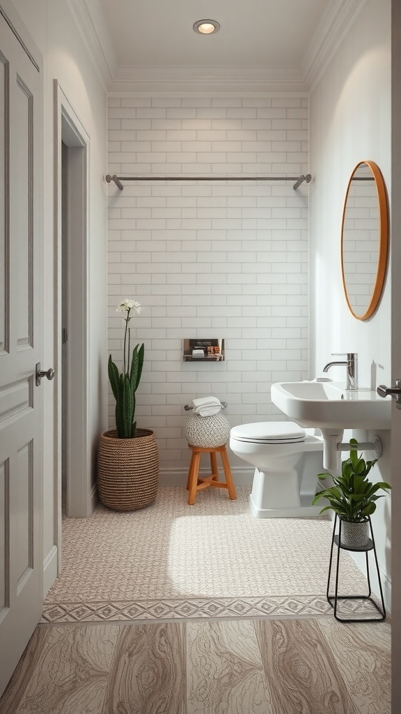 Modern tiny house bathroom with stylish flooring