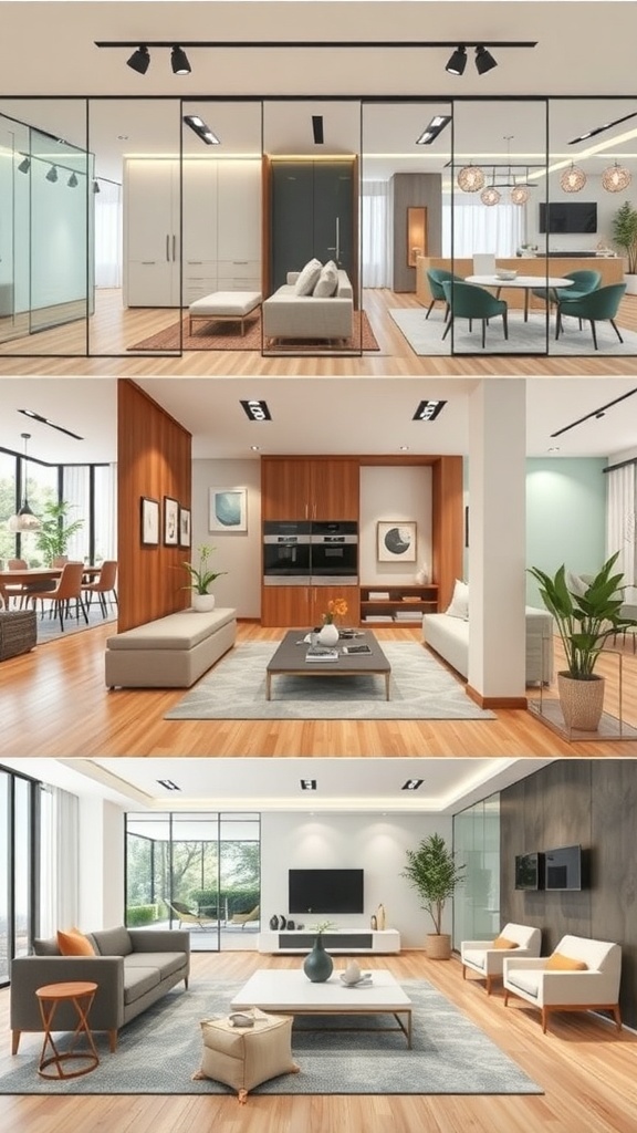 Interior design featuring glass partition walls in a modern setting.