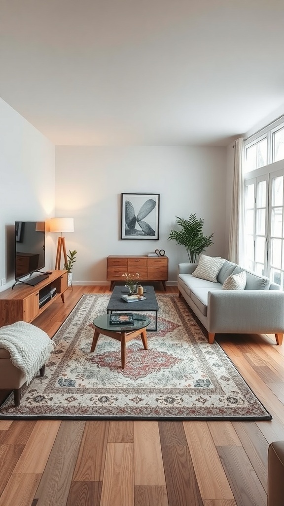 Cozy living room with a smartly placed rug defining the seating area